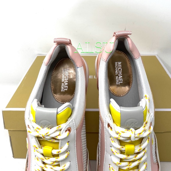 SANTA’S DEAL 🎄 Michael Kors Maddy Trainer Mesh Optic White Pink Women Size 8.5 - Picture 5 of 9